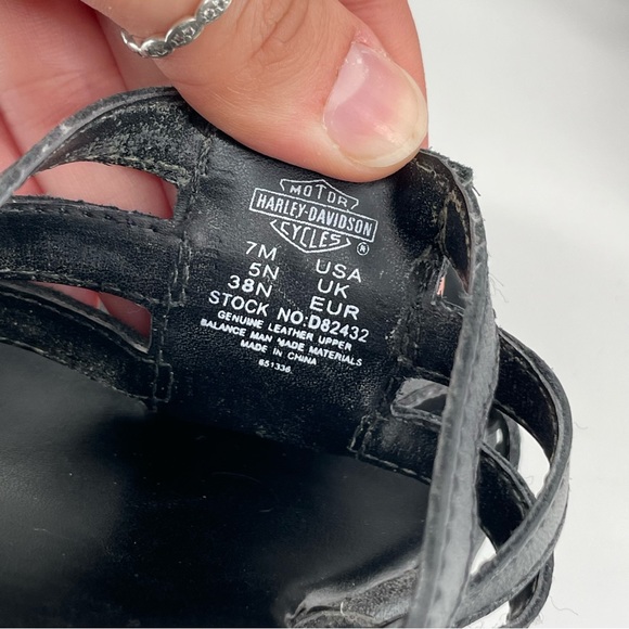 Harley Davidson Womens Wedge Sandals Black Leather Studded Strappy Clog 7M - Picture 7 of 8